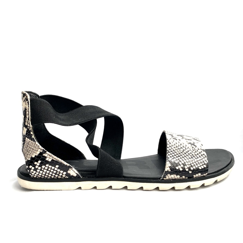 Sorel Ella II Black Snake Strappy Sandals Size 7
